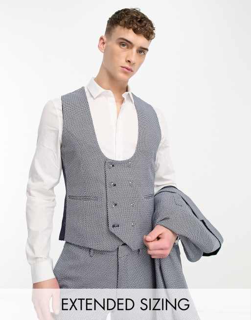 ASOS DESIGN Wedding - Gilet de costume ultra ajusté à texture œil-de-perdrix - Bleu marine