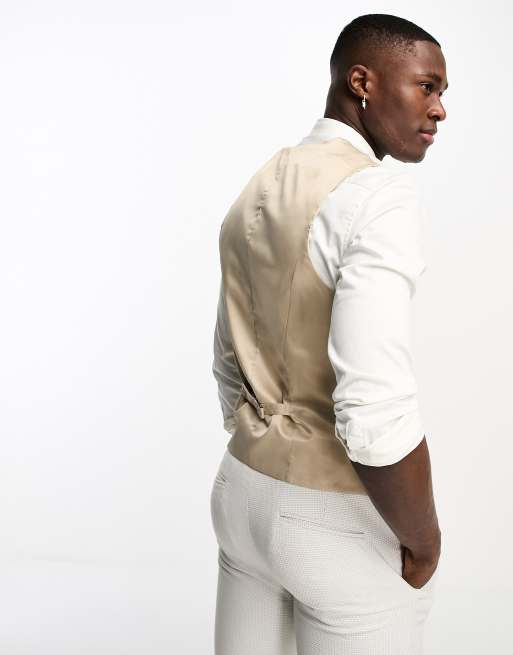 ASOS DESIGN Wedding - Gilet de costume ultra ajusté à texture œil-de-perdrix - Taupe, 2 de 5
