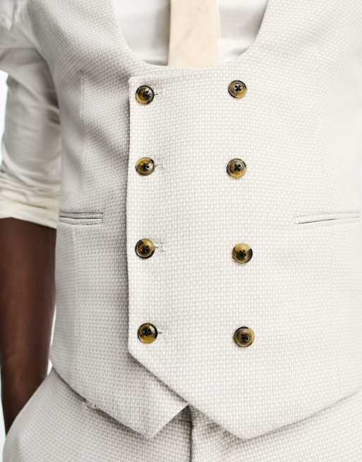 ASOS DESIGN Wedding - Gilet de costume ultra ajusté à texture œil-de-perdrix - Taupe, 3 de 5