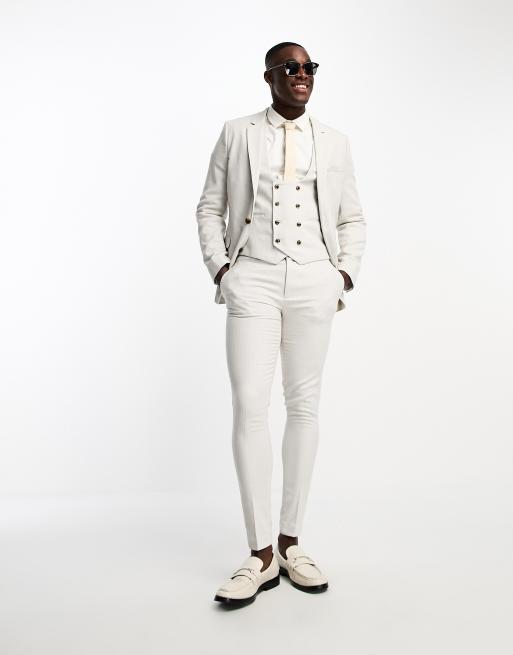 ASOS DESIGN Wedding - Gilet de costume ultra ajusté à texture œil-de-perdrix - Taupe, 4 de 5