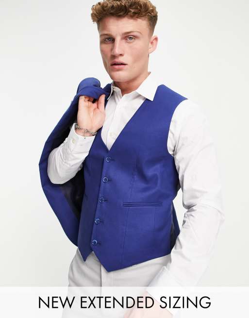 ASOS DESIGN Wedding - Gilet de costume ultra ajusté en lin mélangé - Bleu marine