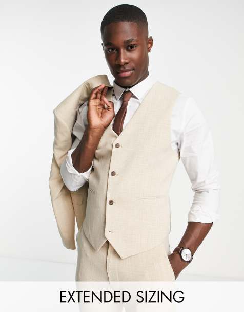 ASOS DESIGN Wedding - Gilet super skinny da abito con motivo crosshatch color pietra - view 1