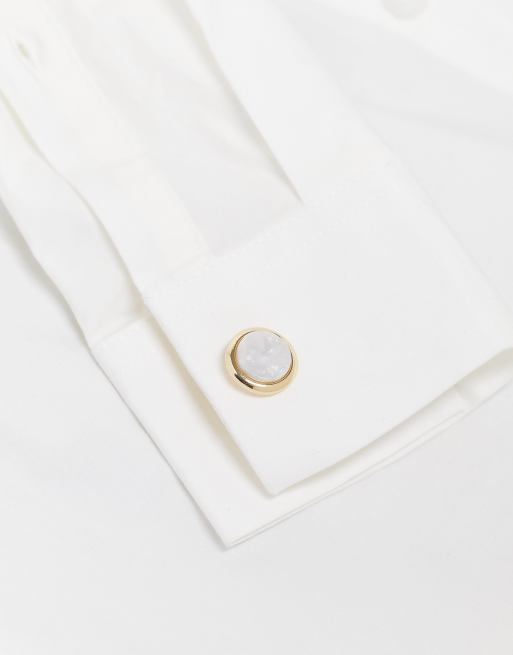 ASOS DESIGN Wedding – Goldfarbene Manschettenknöpfe mit Perlen