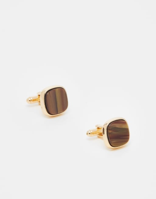 ASOS DESIGN Wedding – Goldfarbene Manschettenknöpfe mit Tigeraugen-Zierstein