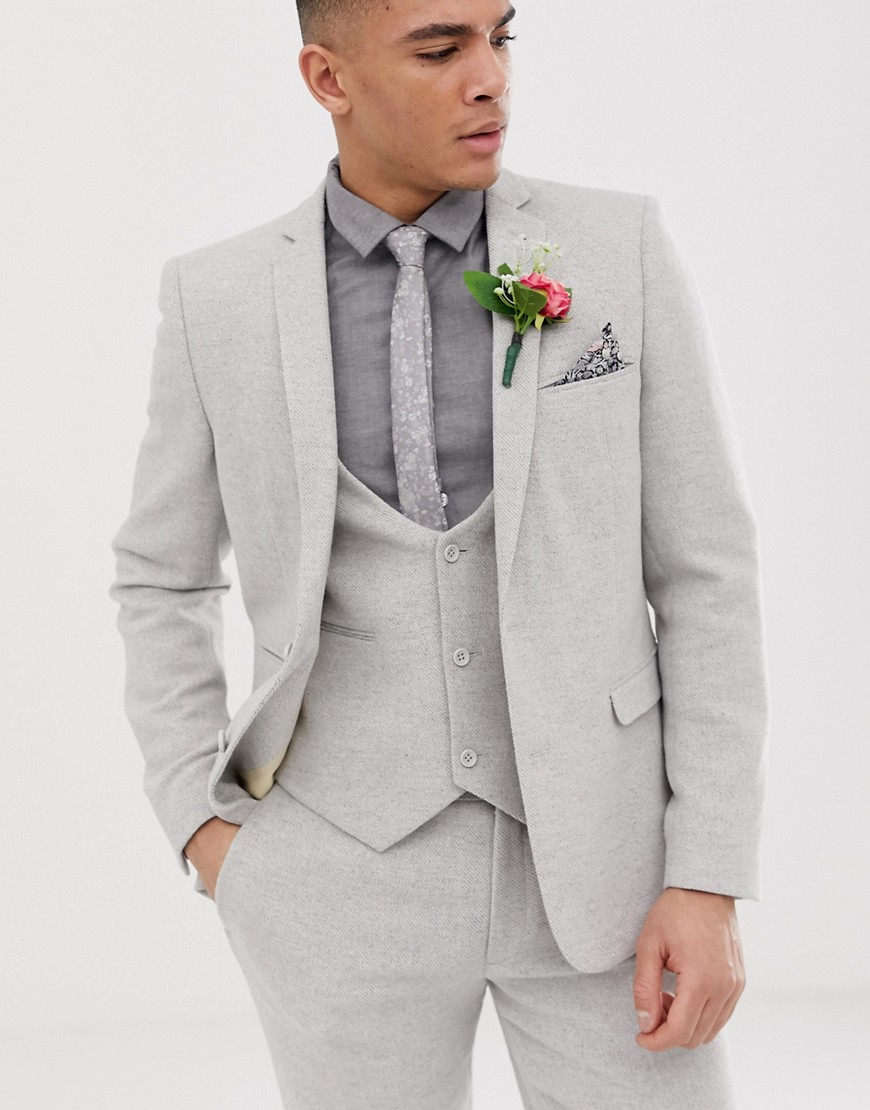 ASOS DESIGN – Wedding – Grå kostymjacka i twill med extra smal passform