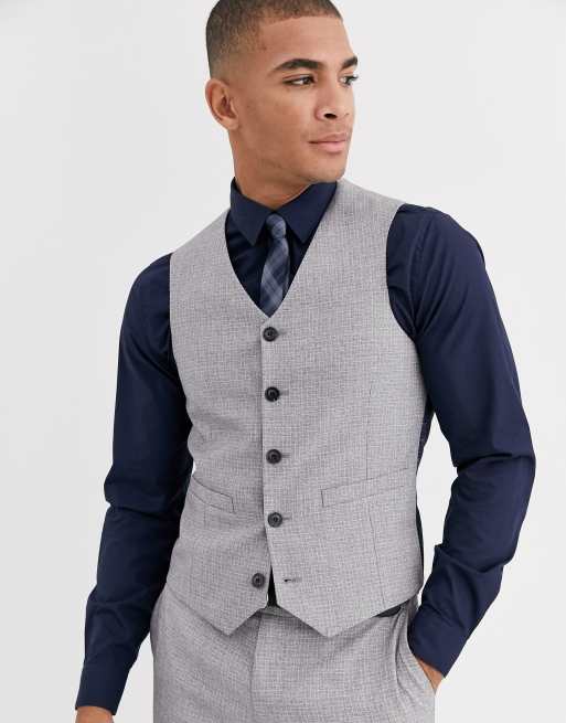 ASOS DESIGN – Wedding – Grå kostymväst med crosshatch-mönster och smal passform