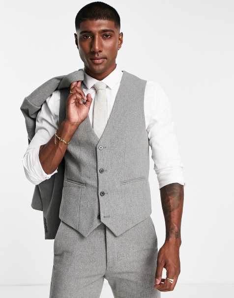ASOS DESIGN Wedding - Grå skinny-habitvest i uldblanding med kurvefletstruktur - view 1