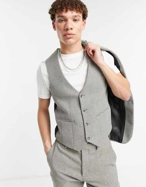 ASOS DESIGN - Wedding - Grå super skinny habitvest i uldblanding med mikro pepitatern