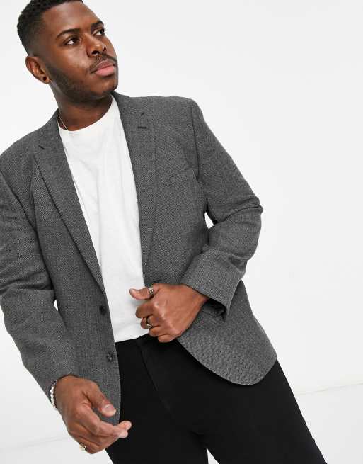 ASOS DESIGN Wedding – Mörkgrå fiskbensmönstrad kostym i ullblandning med smal passform, 2 av 3