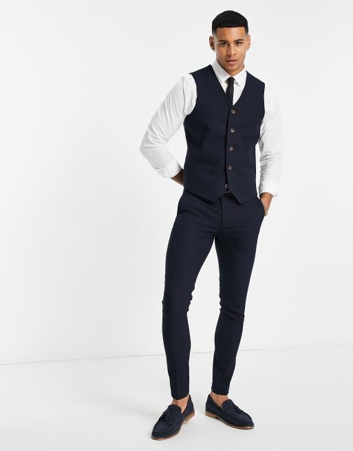 ASOS DESIGN Wedding – Granatowe obcisłe spodnie garniturowe z materiału o drobnej teksturze, 3 z 4