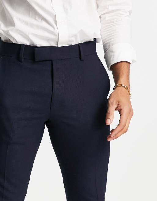 ASOS DESIGN Wedding – Granatowe obcisłe spodnie garniturowe z materiału o drobnej teksturze, 4 z 4