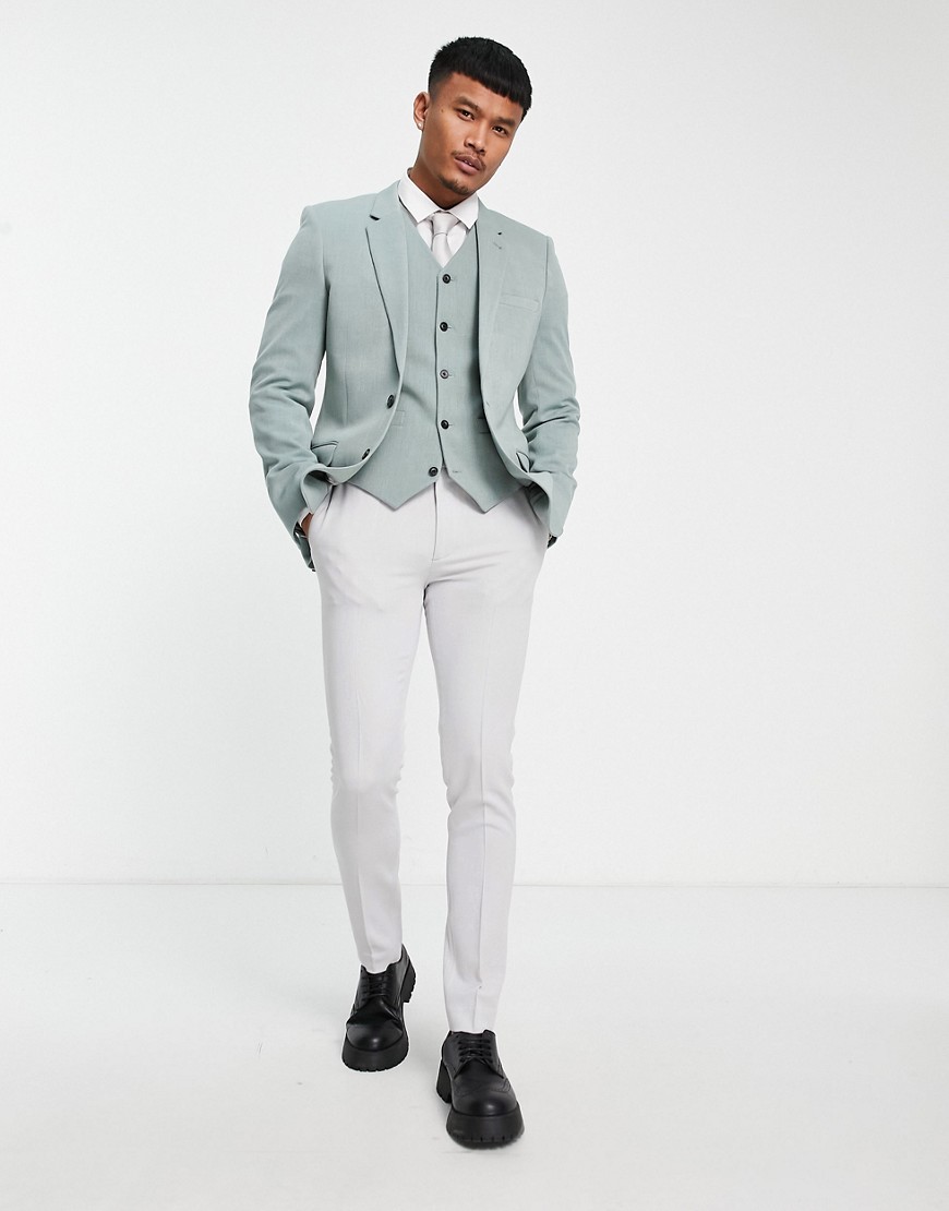 ASOS DESIGN wedding green super skinny cotton slub pants in ice gray-Grey