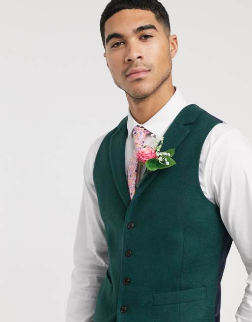 ASOS DESIGN - Wedding - Grønt smalt jakkesæt i uldblanding med tekstur, 2 af 2