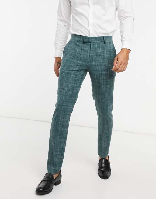 ASOS DESIGN Wedding – Grön crosshatchmönstrad kostym med extra smal passform, 2 av 2