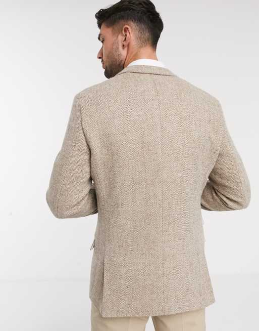 ASOS DESIGN Wedding — Harris — Camel-farvet blazer i uld med smal pasform og sildebensmønster, 2 af 4