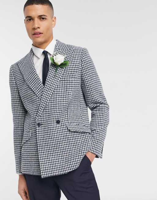 ASOS DESIGN wedding Harris Tweed slim double breasted blazer in