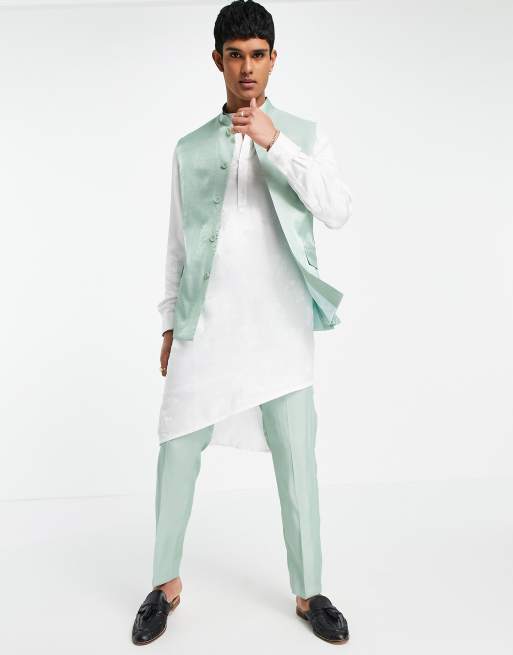 ASOS DESIGN Wedding - Højglans grønne smalle habitbukser