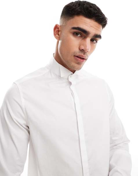 ASOS DESIGN Wedding - Hvid elegant jakkesætsskjorte med tekstur i regular fit - view 1