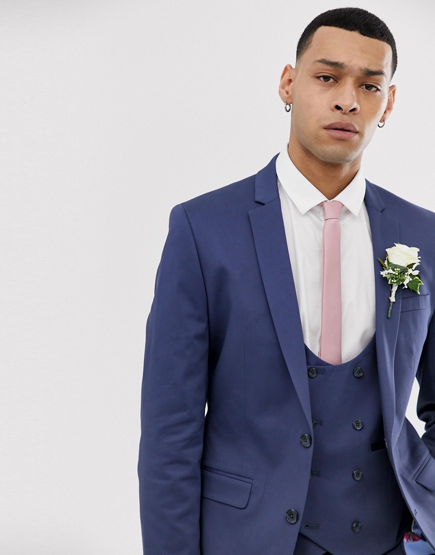 ASOS DESIGN Wedding – Indigoblå kostymjacka i stretchig bomull med supersmal passform