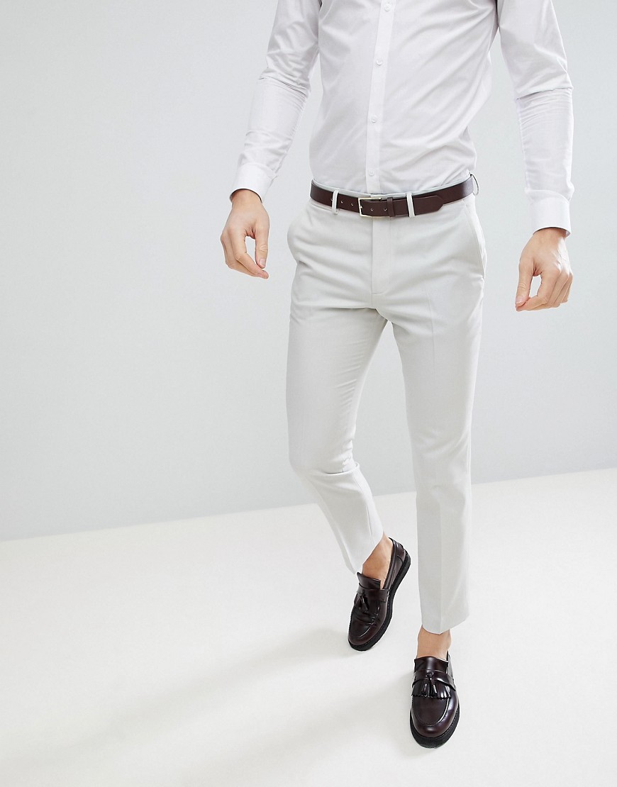 ASOS DESIGN Wedding – Isgrå kostymbyxor i 100 % ull med smal passform