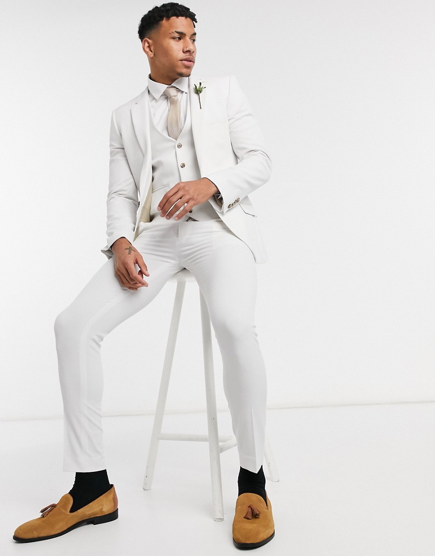ASOS DESIGN Wedding – Isgrå kostymbyxor med extra smal passform