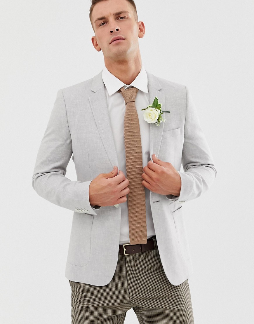ASOS DESIGN Wedding – Isgrå linneblazer med vår smalaste passform