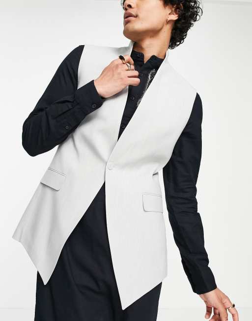 ASOS DESIGN Wedding – Jasnoszary garnitur typu nehru, 2 z 3