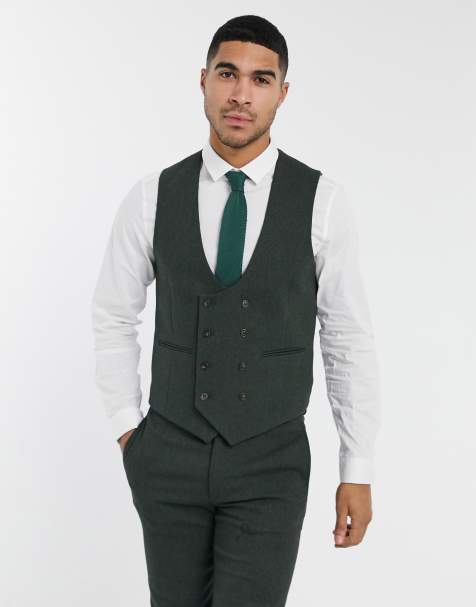 ASOS DESIGN wedding – Kakigrön kostymväst i twill med supersmal passform i ullblandning - view 1