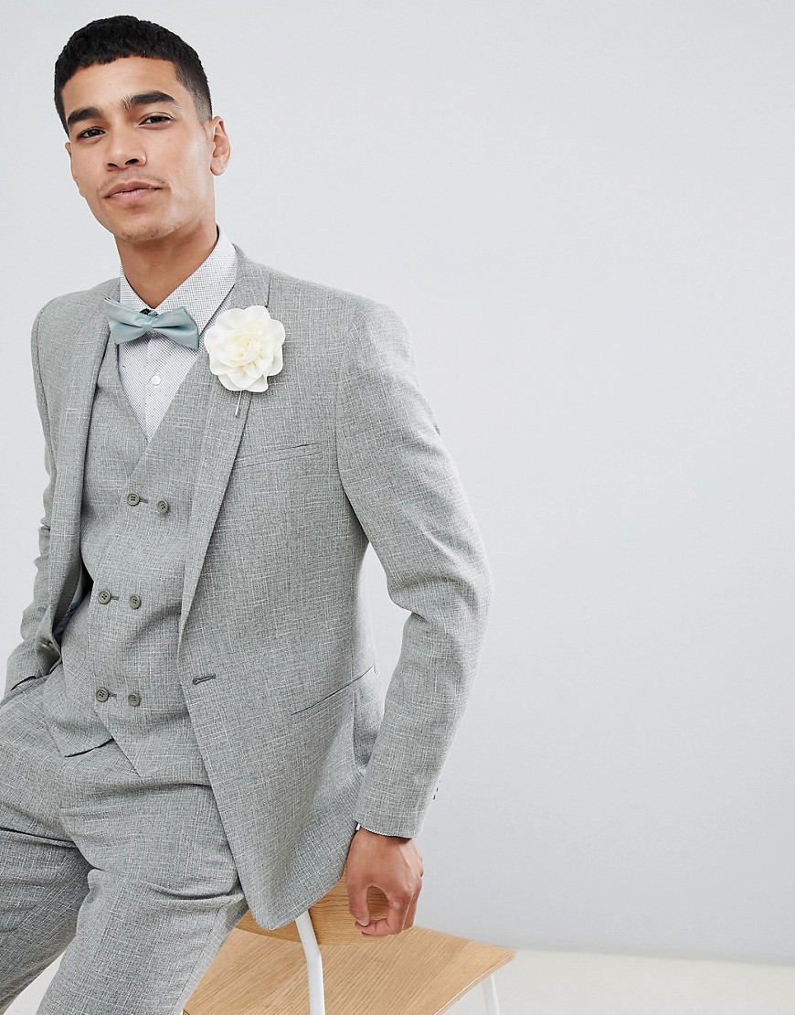 ASOS DESIGN – Wedding – Khakifärgad crosshatch-mönstrad kostymjacka med smal passform-Grön