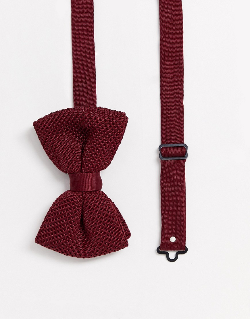 ASOS DESIGN Wedding knitted bow tie in burgundy-Red