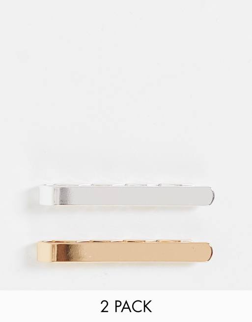ASOS DESIGN Wedding – Krawattennadel-Set in Silber- und Goldoptik im 2er-Pack