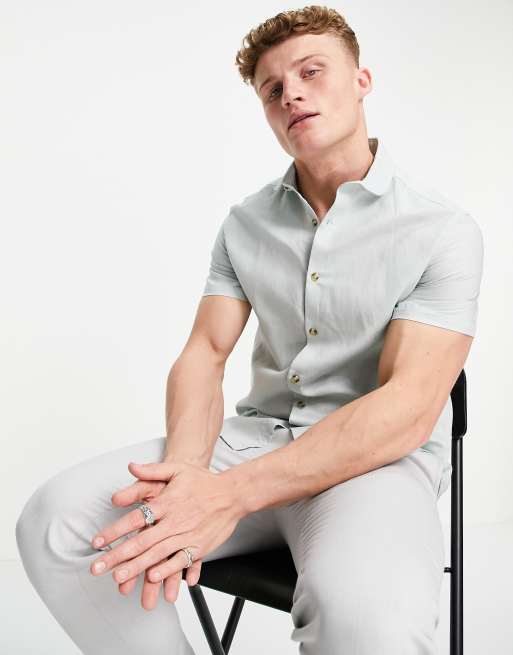 ASOS DESIGN Wedding – Leinenhemd in Minzgrün