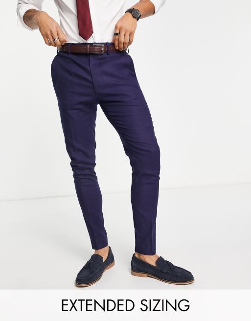 ASOS DESIGN wedding linen mix super skinny smart pants in navy | ASOS