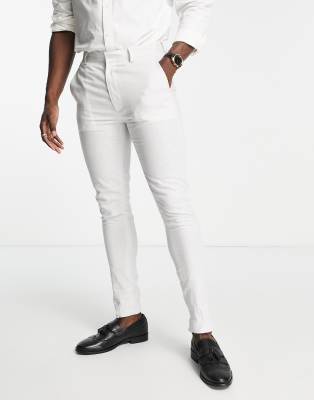 ASOS DESIGN wedding linen mix super skinny suit trousers with prince of wales check in grey - ASOS Price Checker