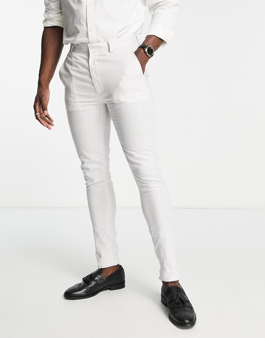 ASOS DESIGN wedding linen mix super skinny suit trousers with prince of wales check in grey