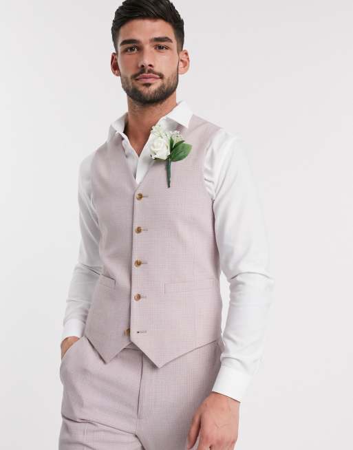 ASOS DESIGN wedding — Lyserødt jakkesæt med tern og smal pasform, 3 af 3
