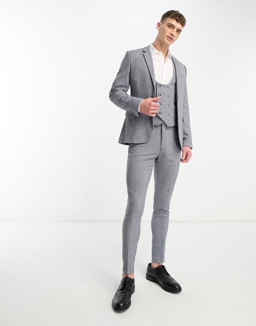 ASOS DESIGN Wedding – Marinblå kavaj med supersmal passform och birdseye-struktur, del av kostym, 3 av 5