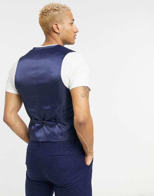 ASOS DESIGN Wedding – Marinblå kostymväst i ylleblandad twill med supersmal passform, 2 av 4