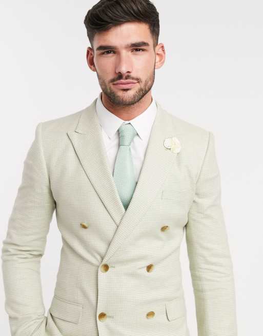 ASOS DESIGN — Mintgrønt dobbeltradet jakkesæt i bomuld med ekstra smal pasform, 2 af 4