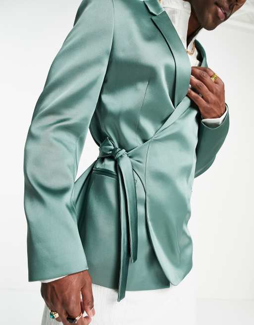 ASOS DESIGN Wedding – Mörkgrön, smal kavaj med knytning, del av kostym, 2 av 4