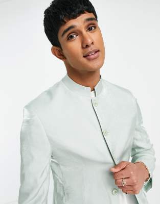 ASOS DESIGN wedding Nehru slim suit jacket with mandarin collar in