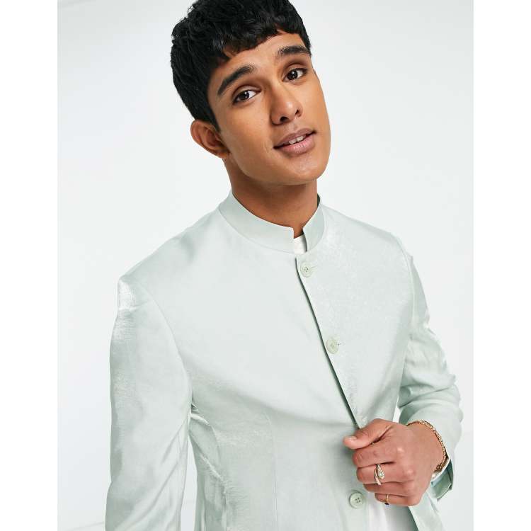 ASOS DESIGN wedding Nehru slim suit jacket with mandarin collar in