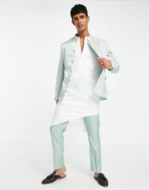 ASOS DESIGN wedding Nehru slim suit jacket with mandarin collar in