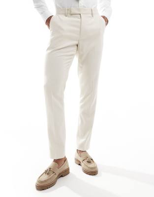 ASOS DESIGN Wedding new skinny suit pants in stone textured basketweave-Neutral