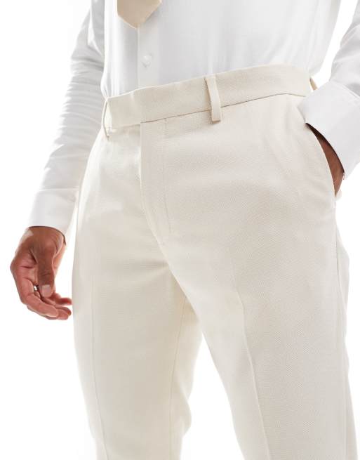 ASOS DESIGN Wedding new skinny suit pants in stone textured basketweave, 5 of 5