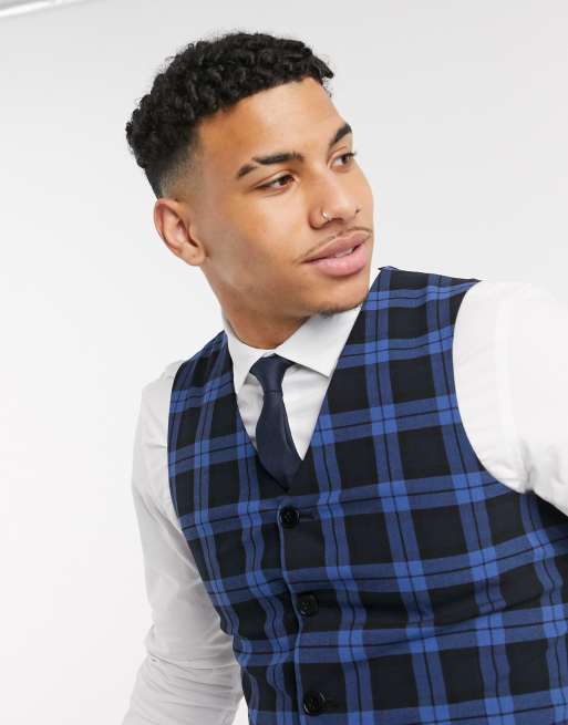 ASOS DESIGN Wedding – Jasnoniebieski garnitur w szkocką kratę o bardzo obcisłym kroju, 4 z 4