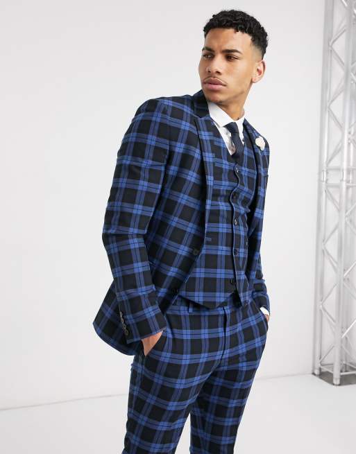 ASOS DESIGN Wedding – Jasnoniebieski garnitur w szkocką kratę o bardzo obcisłym kroju, 2 z 4