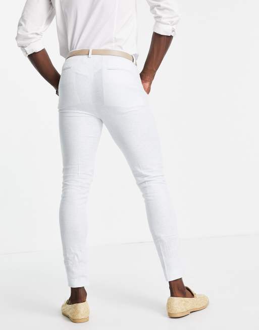 ASOS DESIGN Wedding – Niebieskie bardzo obcisłe spodnie garniturowe z mieszanki lnu w pepitkę, 2 z 4