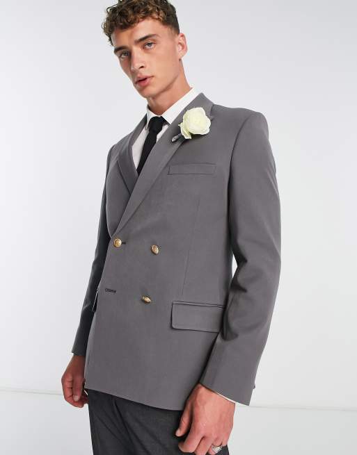 ASOS DESIGN Wedding – Obcisła marynarka w grafitowym kolorze ze złotymi guzikami