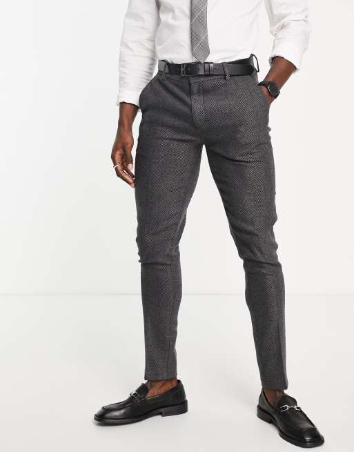 ASOS DESIGN Wedding - Pantalon de costume ajusté à chevrons en laine mélangée - Anthracite